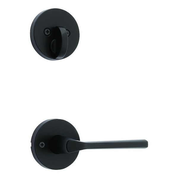 Kwikset Single Cylinder Interior Lisbon Lever Trim with Round Rose New Chassis Matte Black Finish 971LSLRDT-514 - main